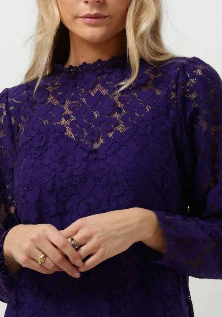 JANSEN AMSTERDAM paarse jansen amsterdam mini jurk lc587 dress lace long sleeves