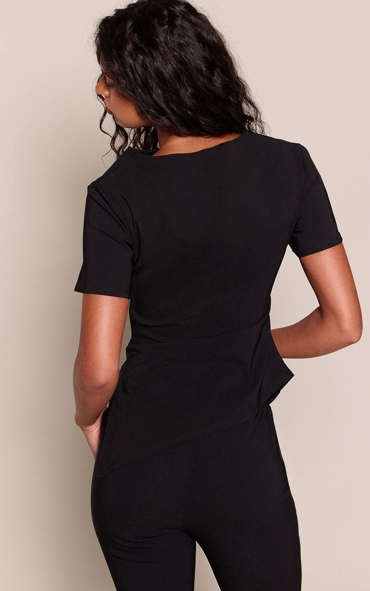 Noir Haut Long Asymétrique En Bengaline Froncée Avec Détails