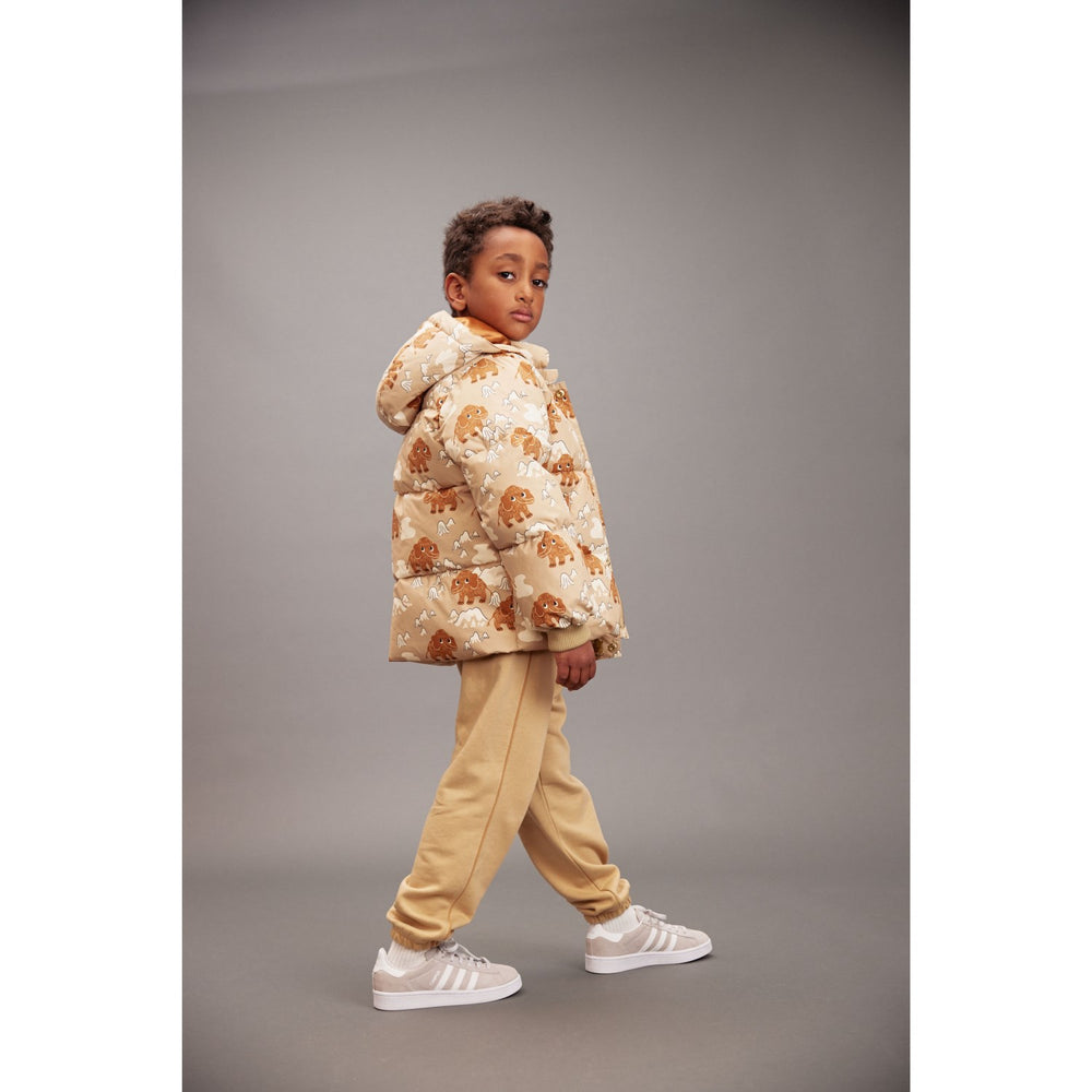 Køb Mini Rodini Beige Mammoths AOP Hooded Puffer