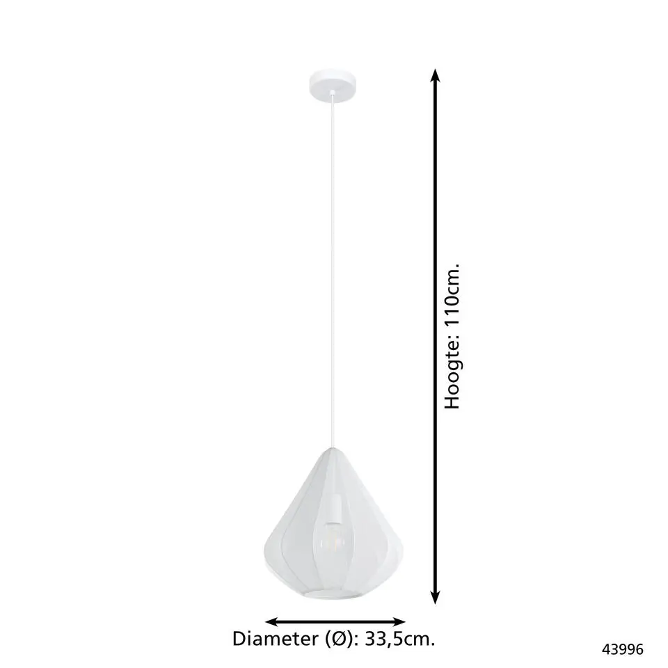EGLO Dolwen Hanglamp - E27 - Ø 33,5 cm - Wit - Textiel