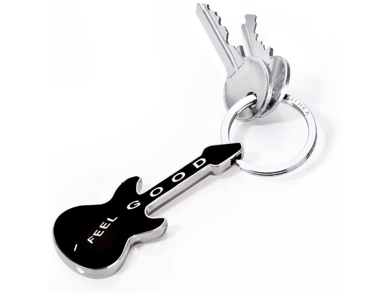 Troika Schlüsselanhänger I feel good Schwarz / Silber Schlüsselanhänger Gitarre mit Schriftzug