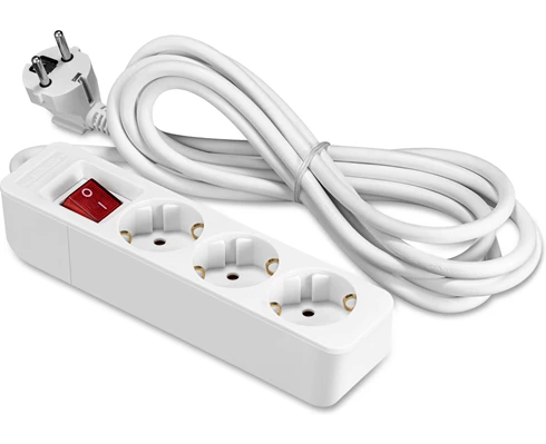 ON Extension lead 3-way socket grounded with switch, 3m white