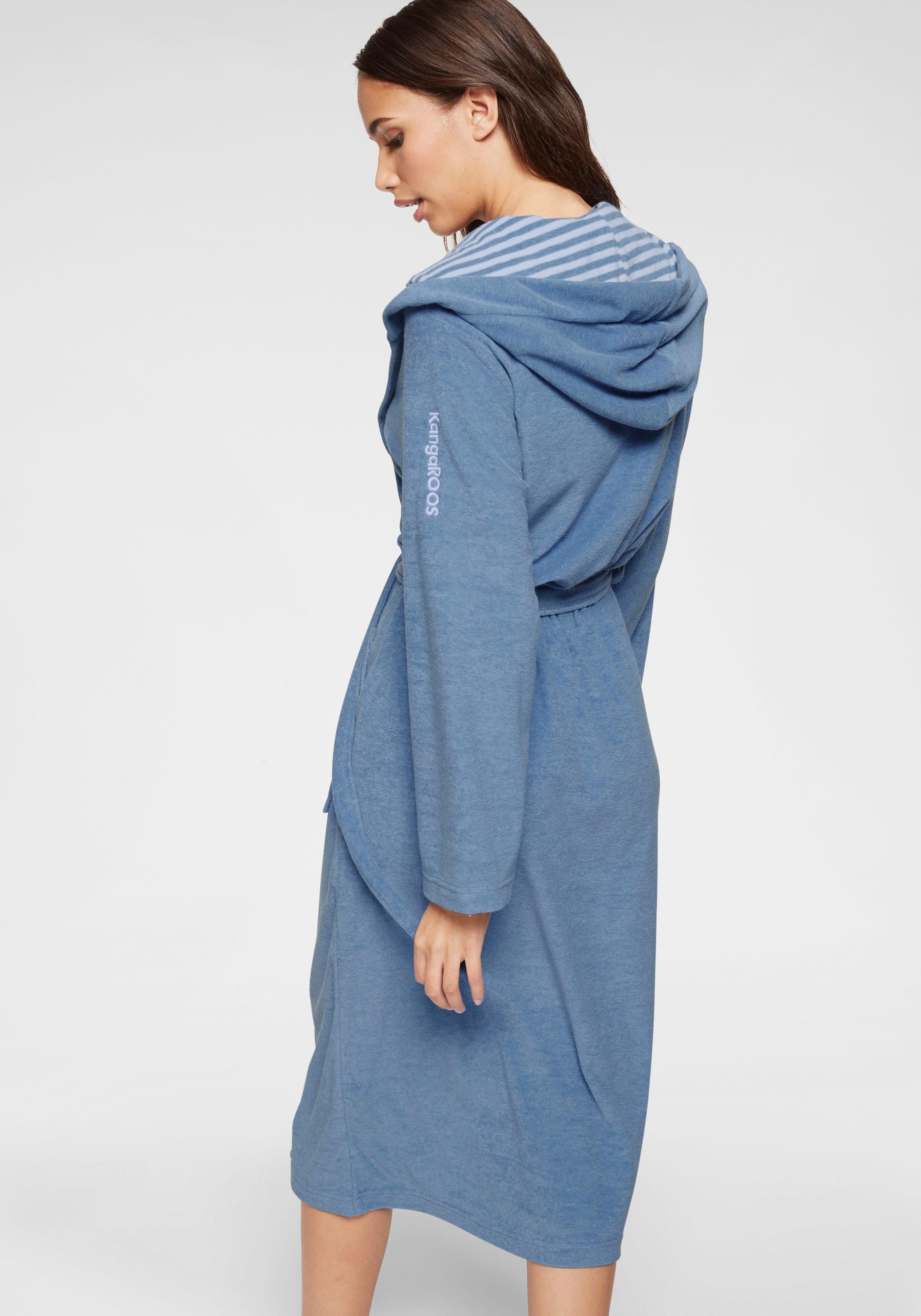 KangaROOS Damenbademantel »Dalia, ideal für Sauna & Spa, Standardlänge & Überlänge«, 1 Stk. Uni-Farben mit Streifen, Taschen, leicht, XS-3XL, auch in extra lang
