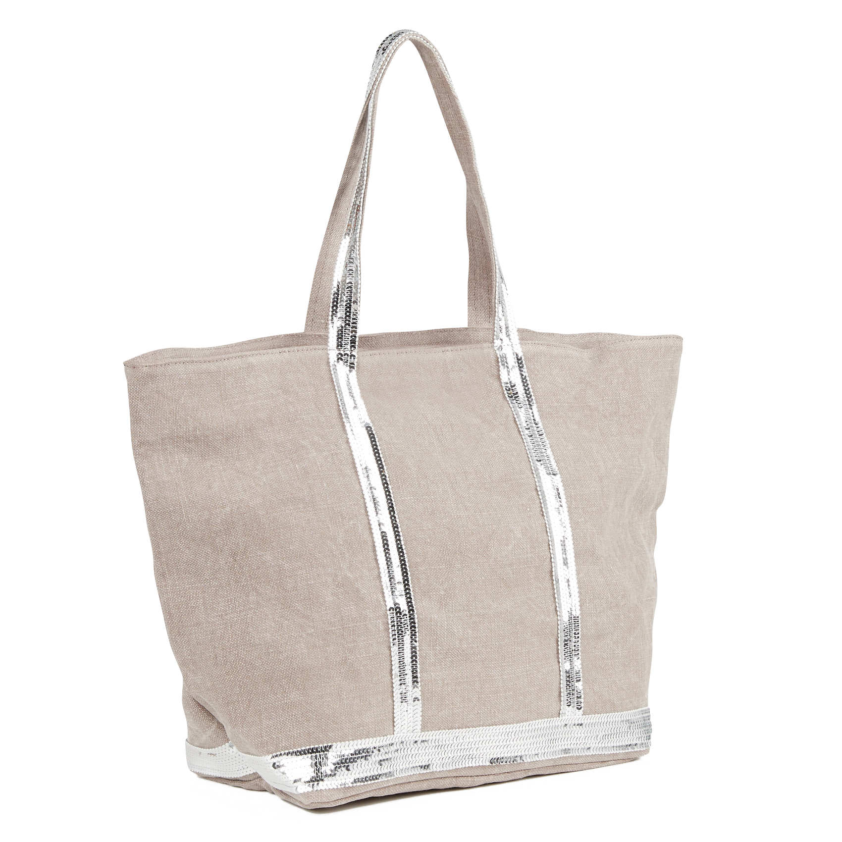 Cabas L brodé avec sequins en lin | Gris
