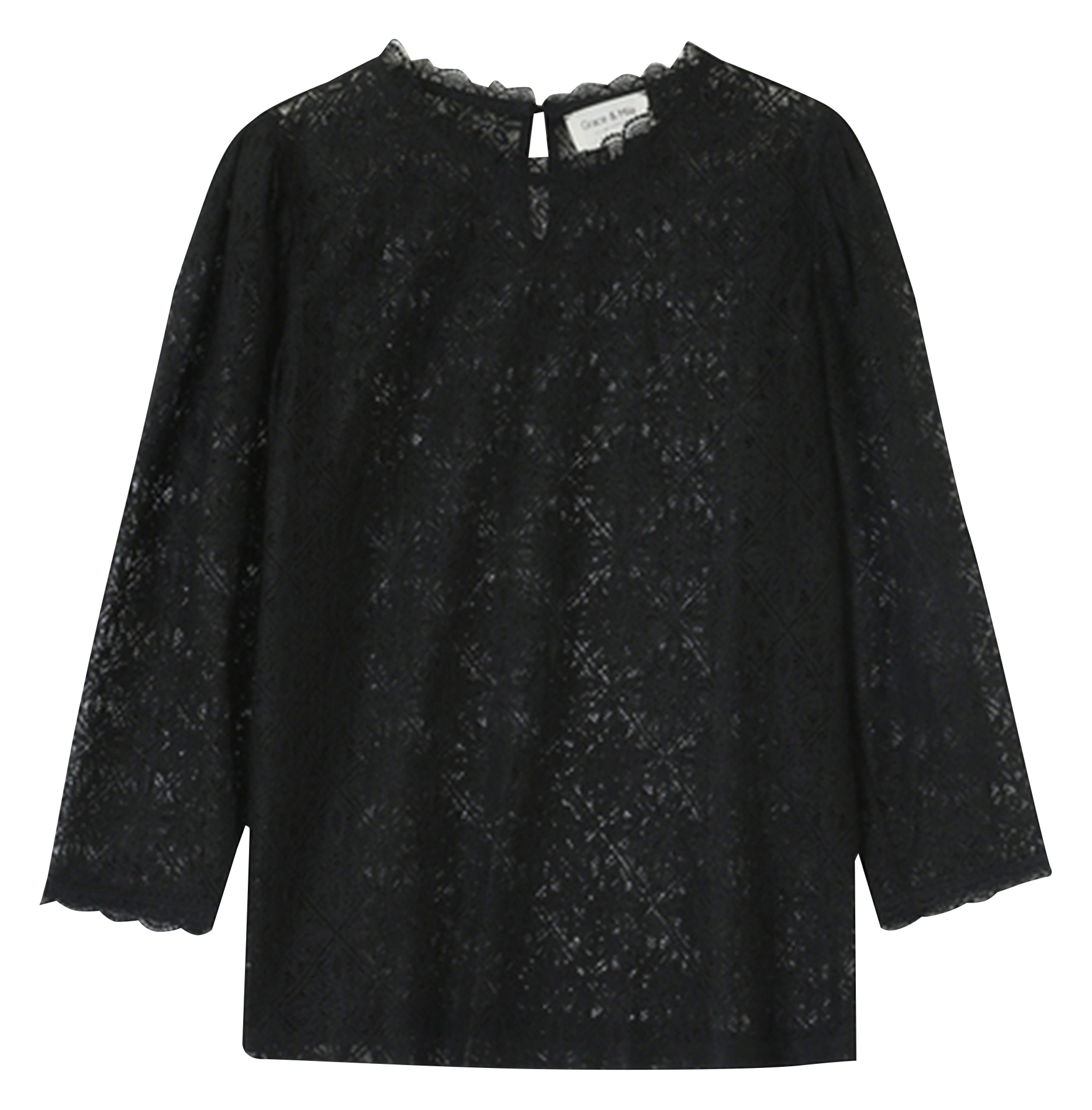NAVY - Top col victorien droit en dentelle | Noir