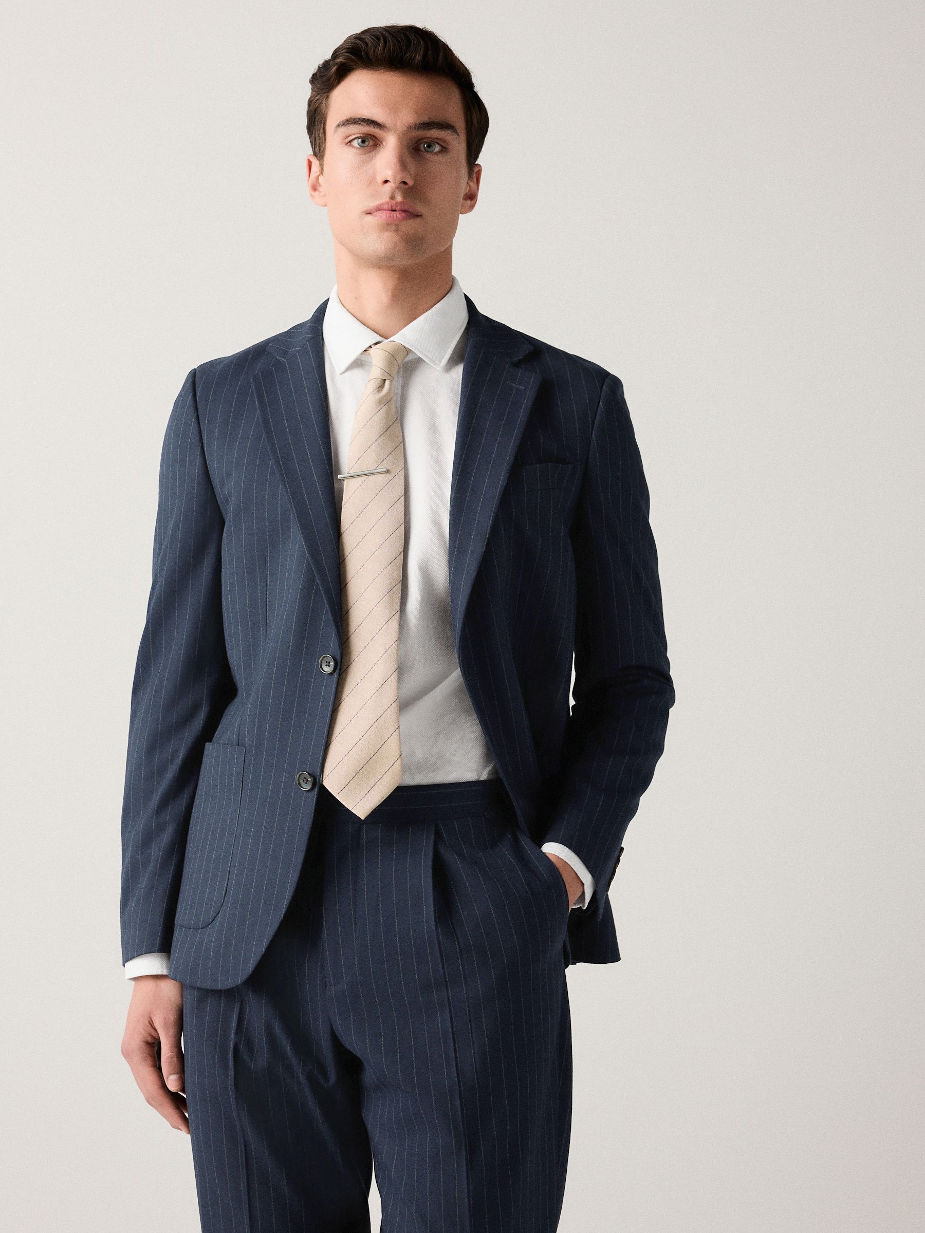 Donkerblauw - Gestreept slim-fit colbert
