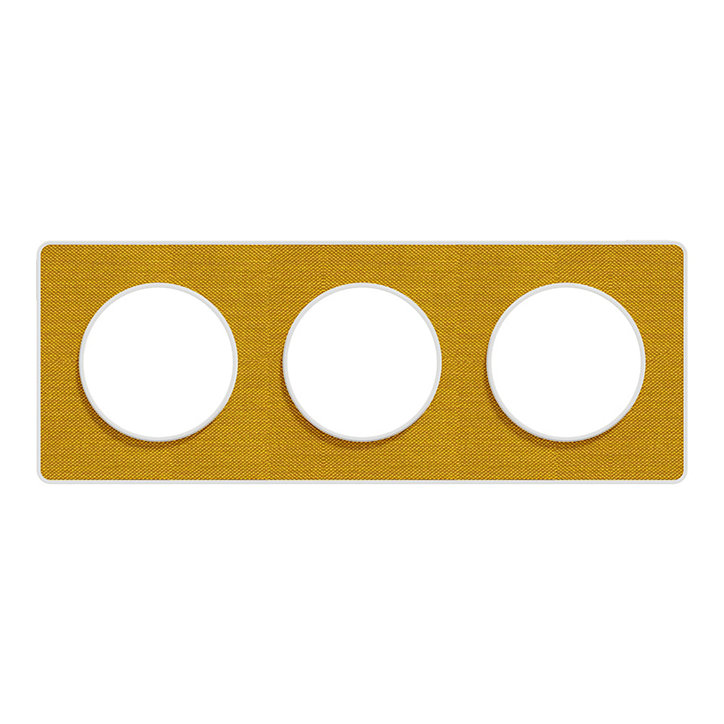 Plaque de finition 3 postes Odace Touch Kvadrat Schneider Electric tissu ocre et liseré blanc