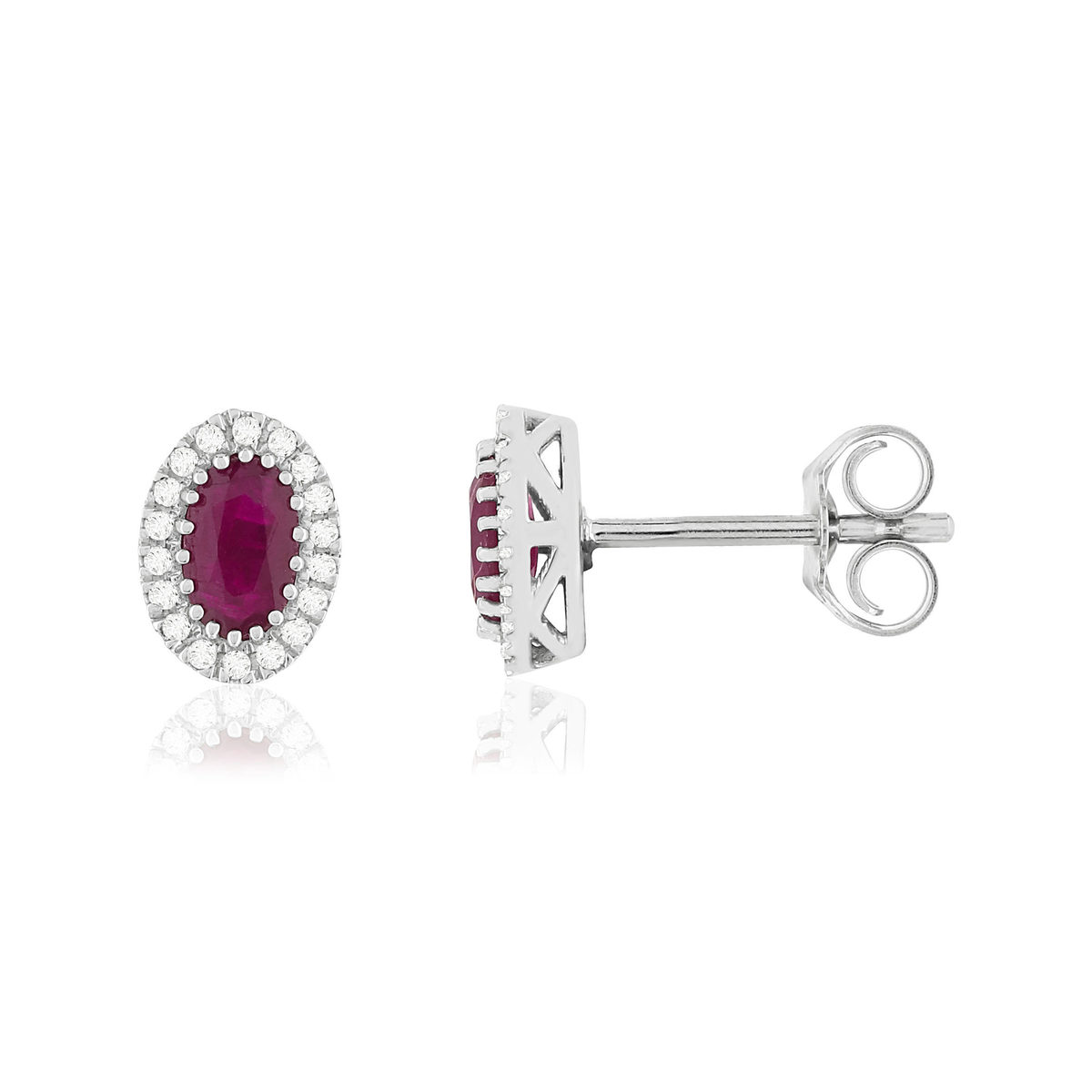 Boucles d'oreilles or blanc 750 rubis diamants
