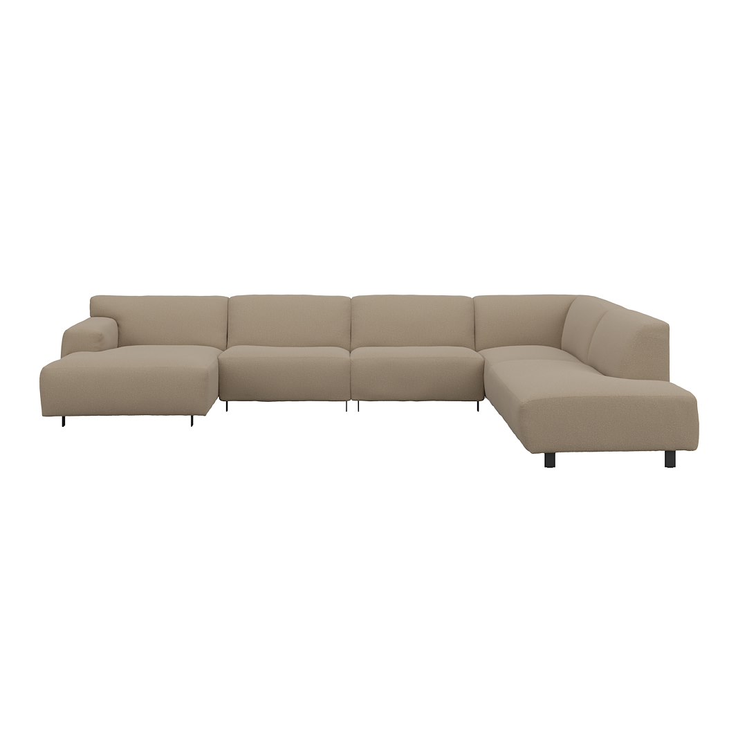 Vesta U-sofa Sjeselong venstre, 3-seter og åpen ende høyre. Big hjørnemodul, Tekstil Gianni Sand, sort metallben 10 cm, Comfort CM