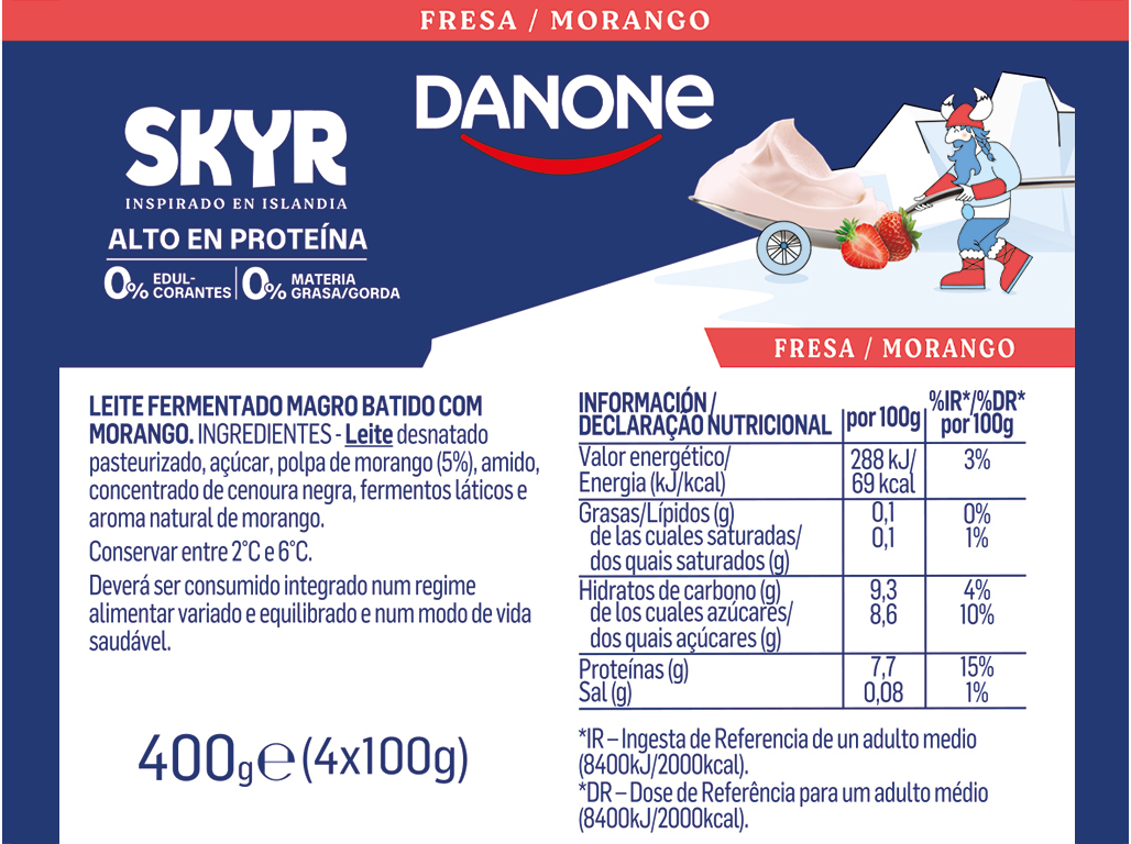 IOGURTE PROTEINA DANONE SKYR MORANGO 100GX4
