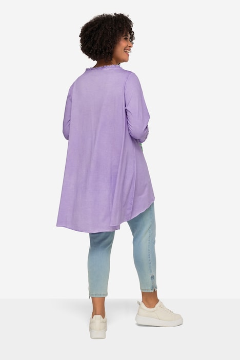 Longshirt, Smiley, Rundhals, Langarm, gerundeter Saum