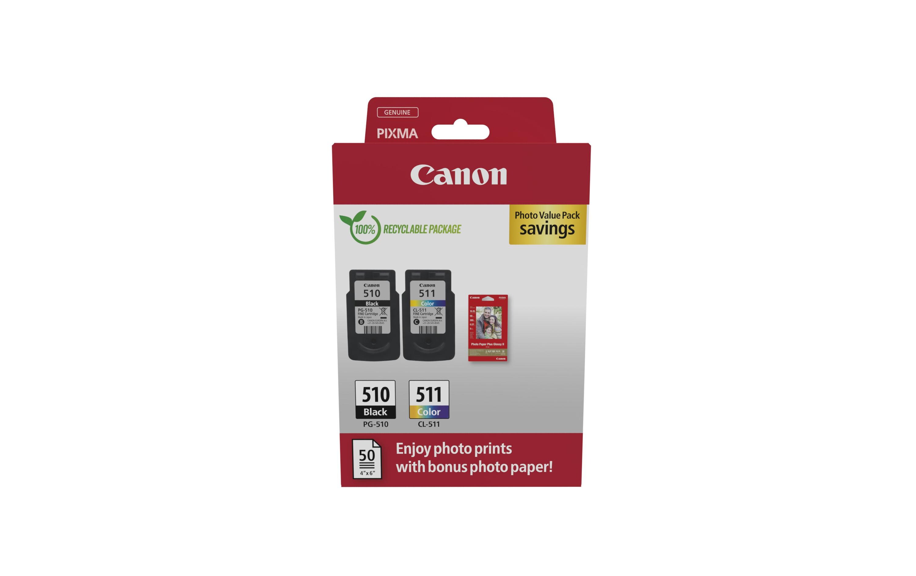 Tinte PG-510 / CL-511 BK, CMYTintenset: 1x Schwarz und 1x dreifarbig