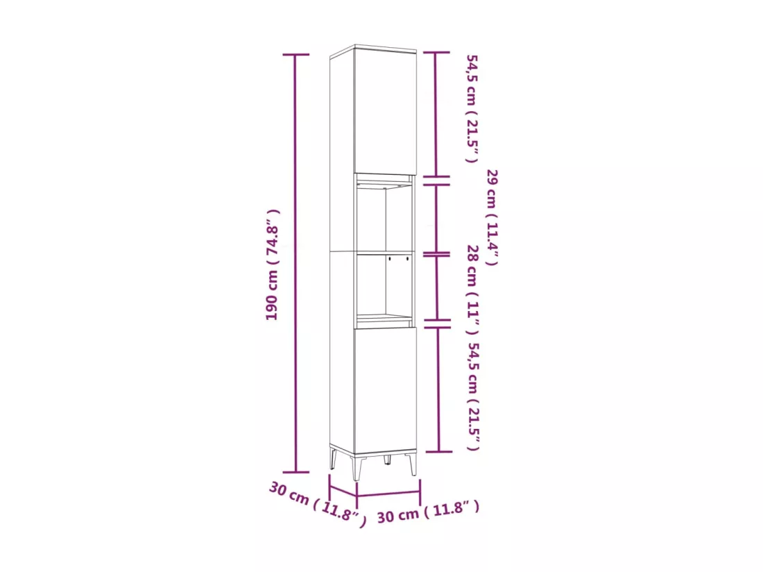 Armoire de salle de bain gris béton 30x30x190 cm