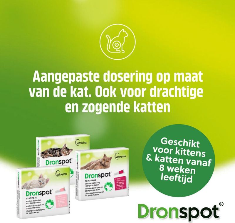 Dronspot Spot On Ontwormingsmiddel voor kleine katten (0,5 - 2,5 kg) 2 pipetten
