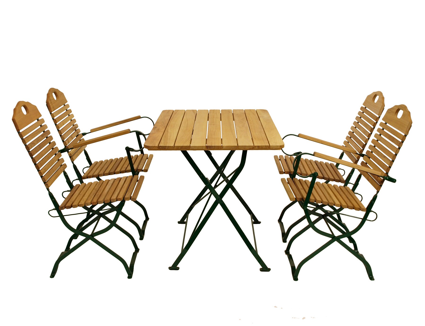 DEGAMO Kurgarten - Garnitur BAD TÖLZ 5-teilig (2x Stuhl, 2x Armlehnensessel, 1x Tisch 70x110cm), Flachstahl grün + Robinie, klappbar