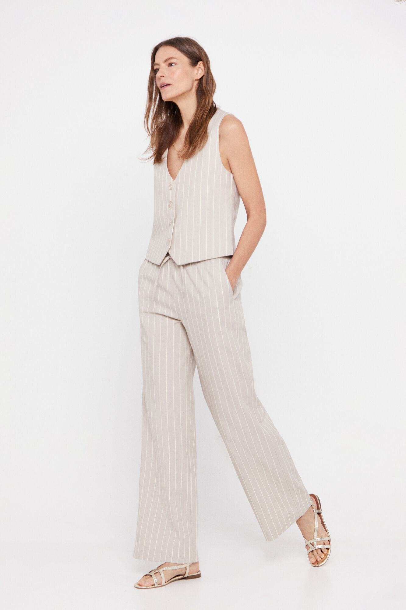 Calça listrada com lurex - Estampa marrom
