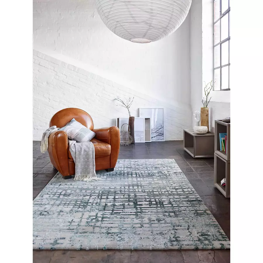 Esprit Kurzflorteppich Velvet Grid petrol