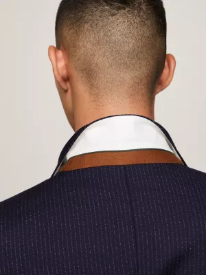 Blazer slim fit com risca de giz em mistura de lã