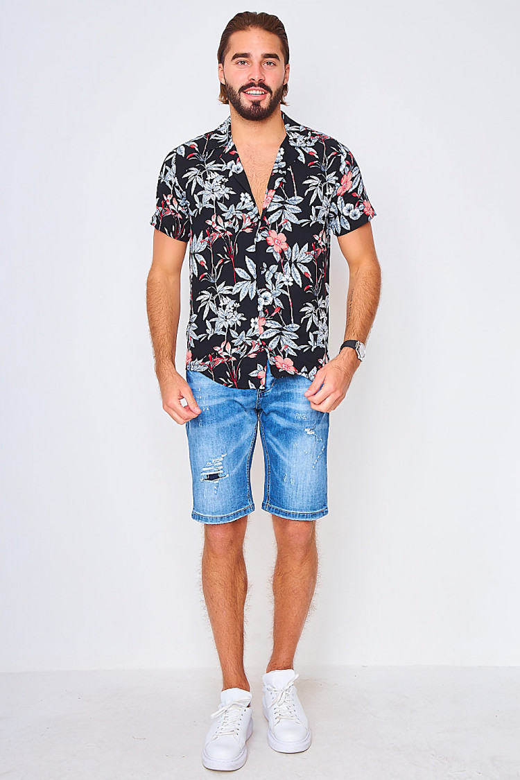 Bermuda bleu en jeans délavé