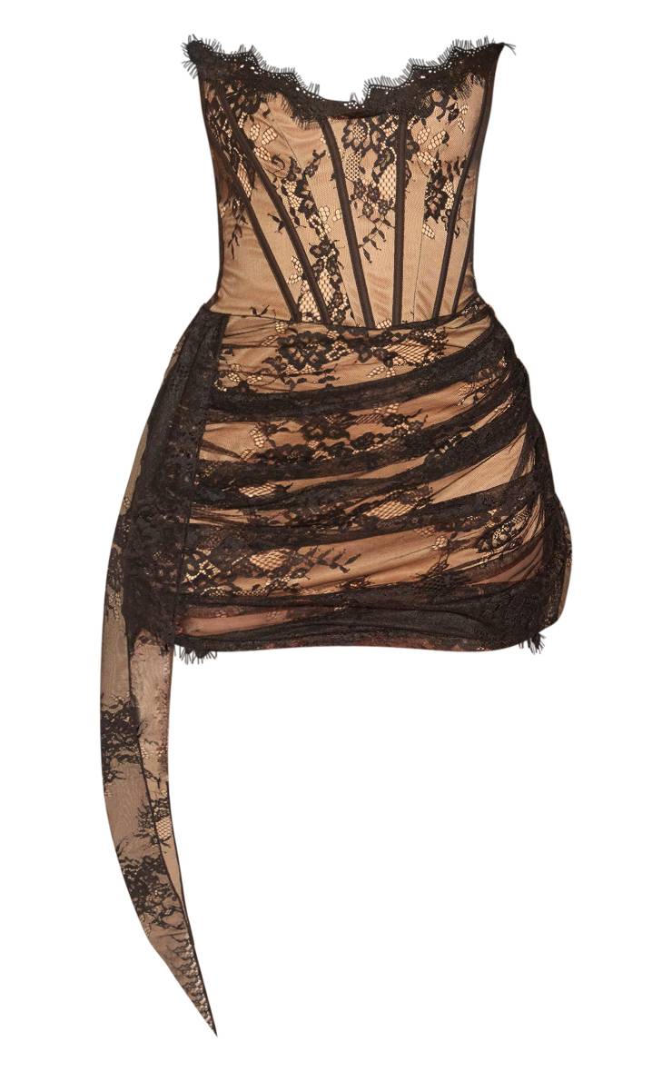 Noir Robe Mini Bustier Corset À Détails En Dentelle