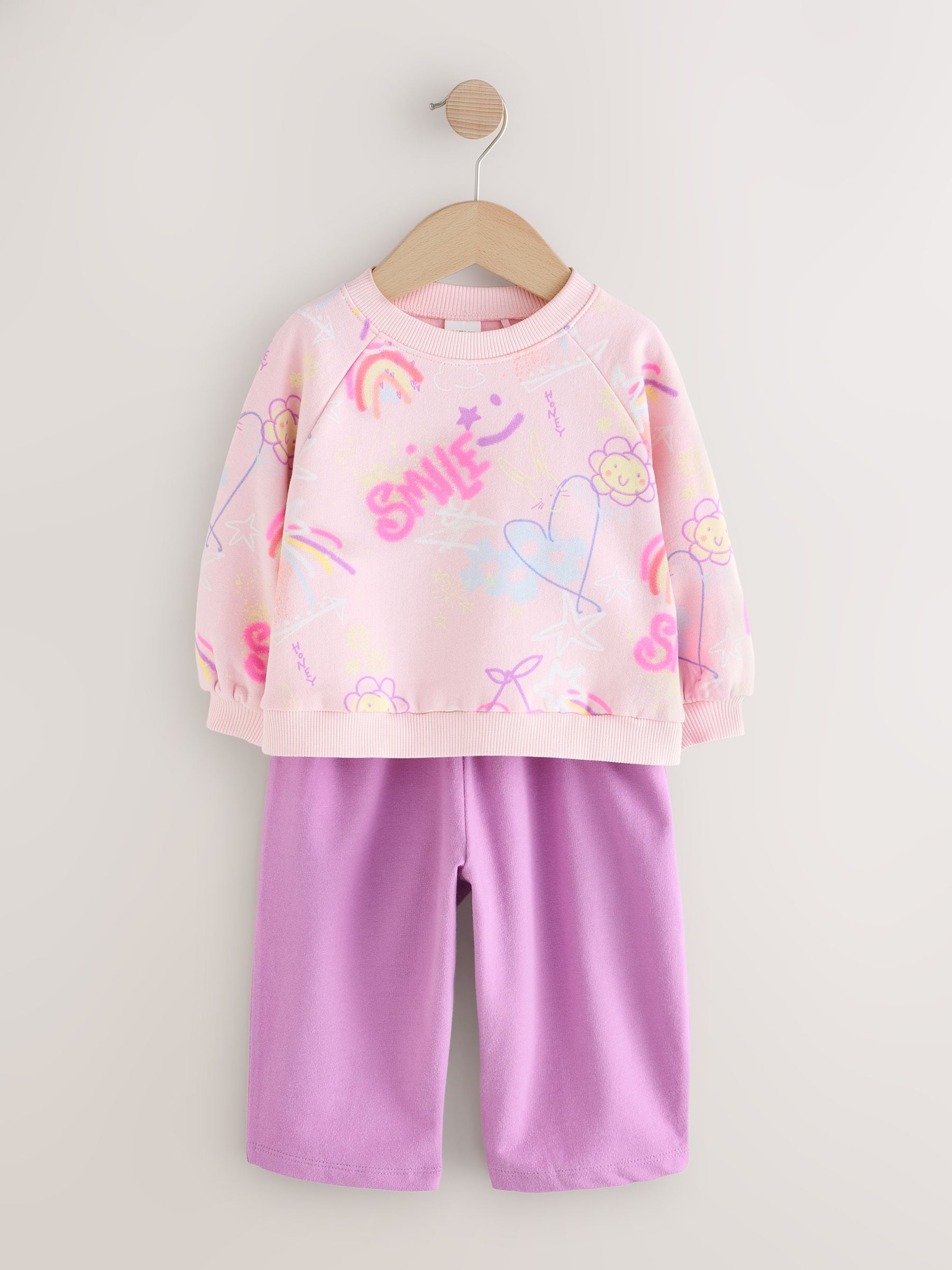 Roze/paars Doodle - Set van sweatshirt en joggingbroek met rechte wijde pijpen (3mnd -7jr)