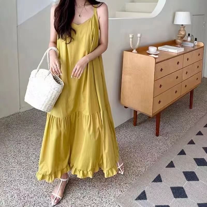 Rred - Mouwloze effen maxi-zonnejurk