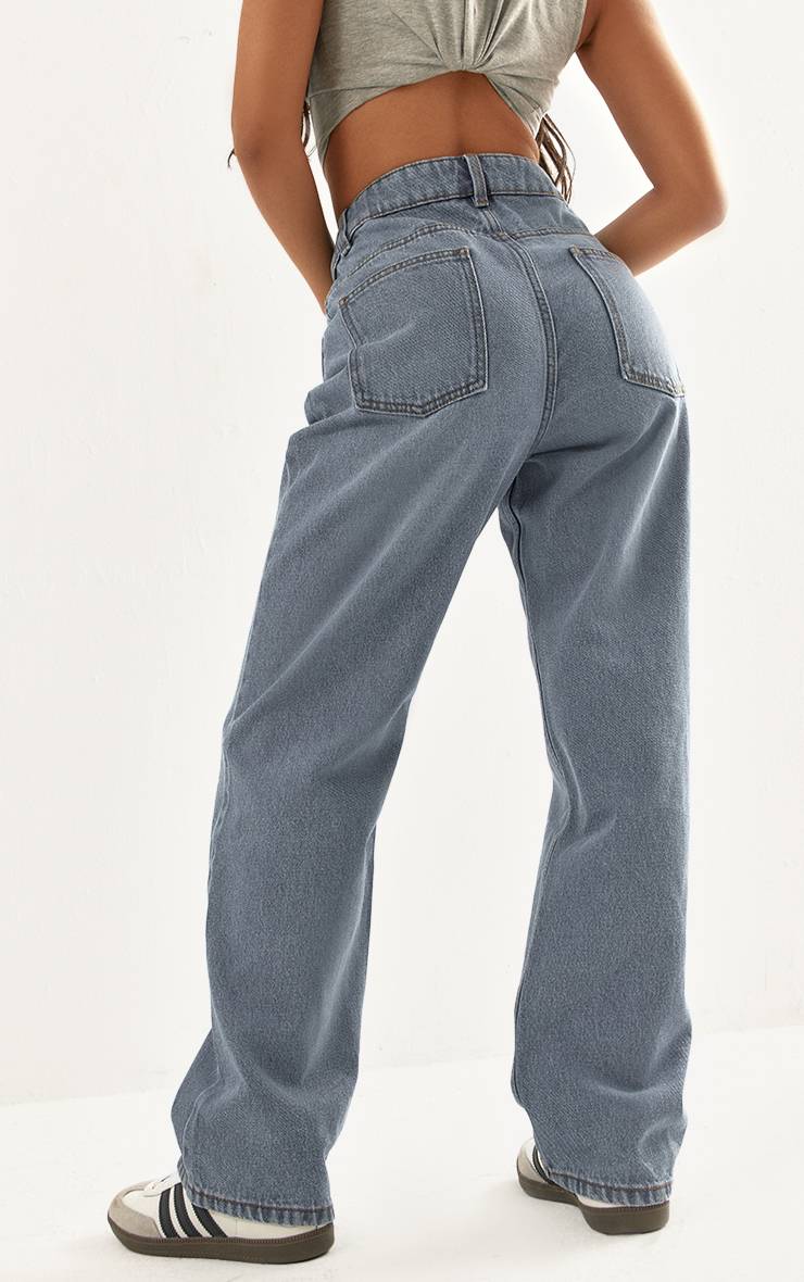 Mid Blue Wash Prettylittlething Petite Jean Droit Taille Haute
