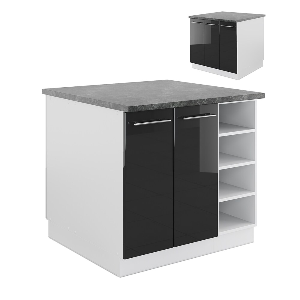 Vicco Kücheninsel Küchenblock Einbauküche Fame-Line Weiß Anthrazit 90 cm modern Hochglanz Küchen Schränke Regalunterschrank Küchenunterschrank Regalinselunterschrank Softclose-Scharnier Küchenmöbel