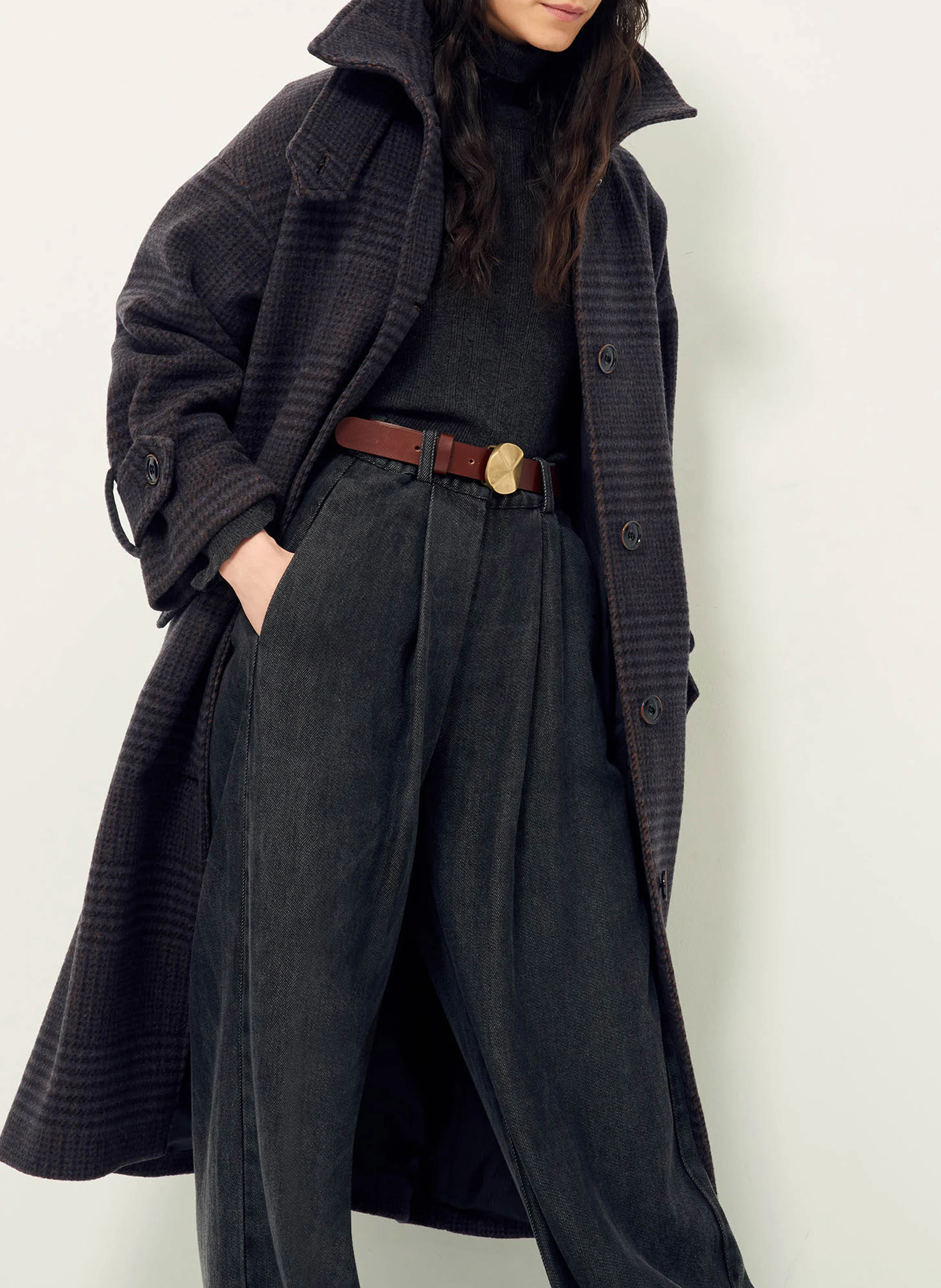 MIAMIA - Manteau col montant en laine mélangée | Bleu