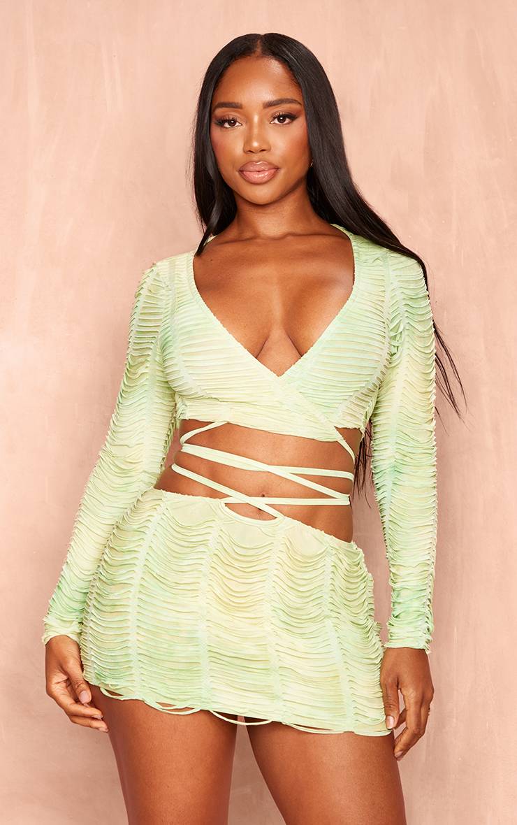 Crop Top Court Sans Coutures À Effet Déchiré Avec Liens Shape