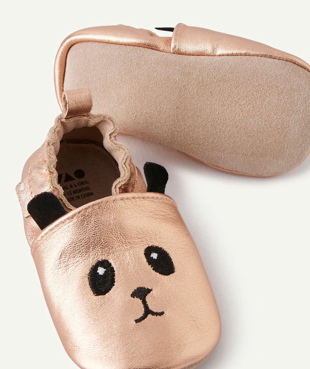 CHAUSSONS EN CUIR BÉBÉ FILLE ROSE GOLD AVEC PANDAS BRODÉS