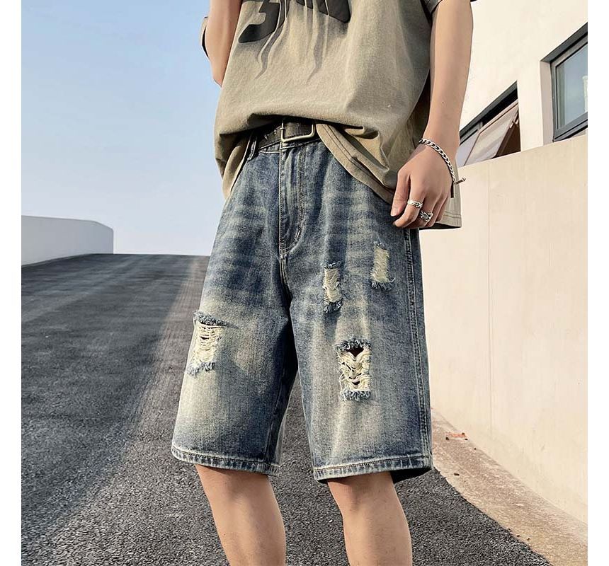 Whyessa - Versleten rechte denim shorts
