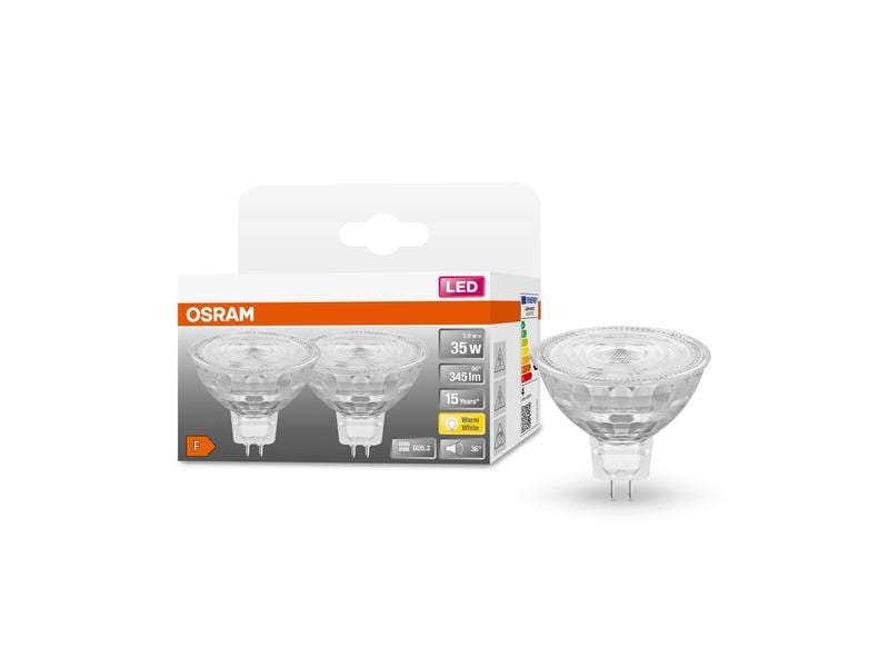 OSRAM Lampe Star Mr 16 36 °, 3.8W, GU5.3, Warmweiss, 2 Stüc Niedervolt-LED-Reflektorlampen MR16 mit Retrofit-Stecksockel