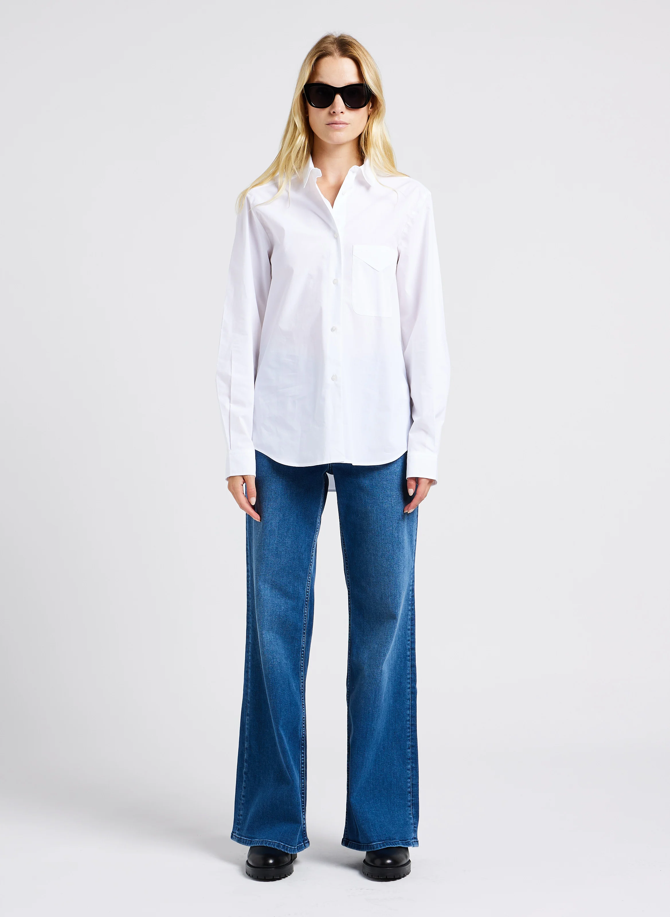 Chemise à col classique droite en coton | Blanc