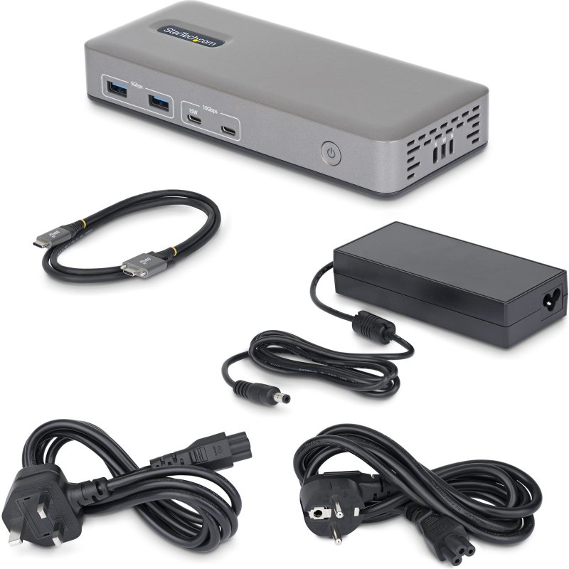 StarTech.com Station d'Accueil USB-C à Deux Écrans, DisplayPort, 4K 60Hz, Recharge d'Ordinateur Portable 100 W, 1 GbE, Sans Pilote, Station d'Accueil Multi-Écrans pour Windows