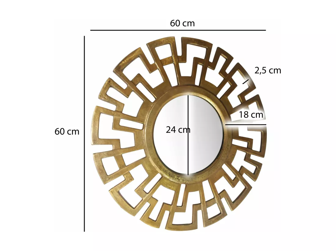 Miroir Murale Art Déco Métal 60 cm Miroir Mur Couloir Grand Moderne Rond
