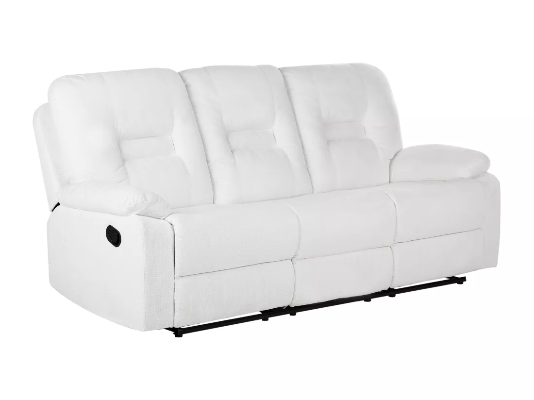 Canapé inclinable manuellement 3 places en tissu blanc BERGEN