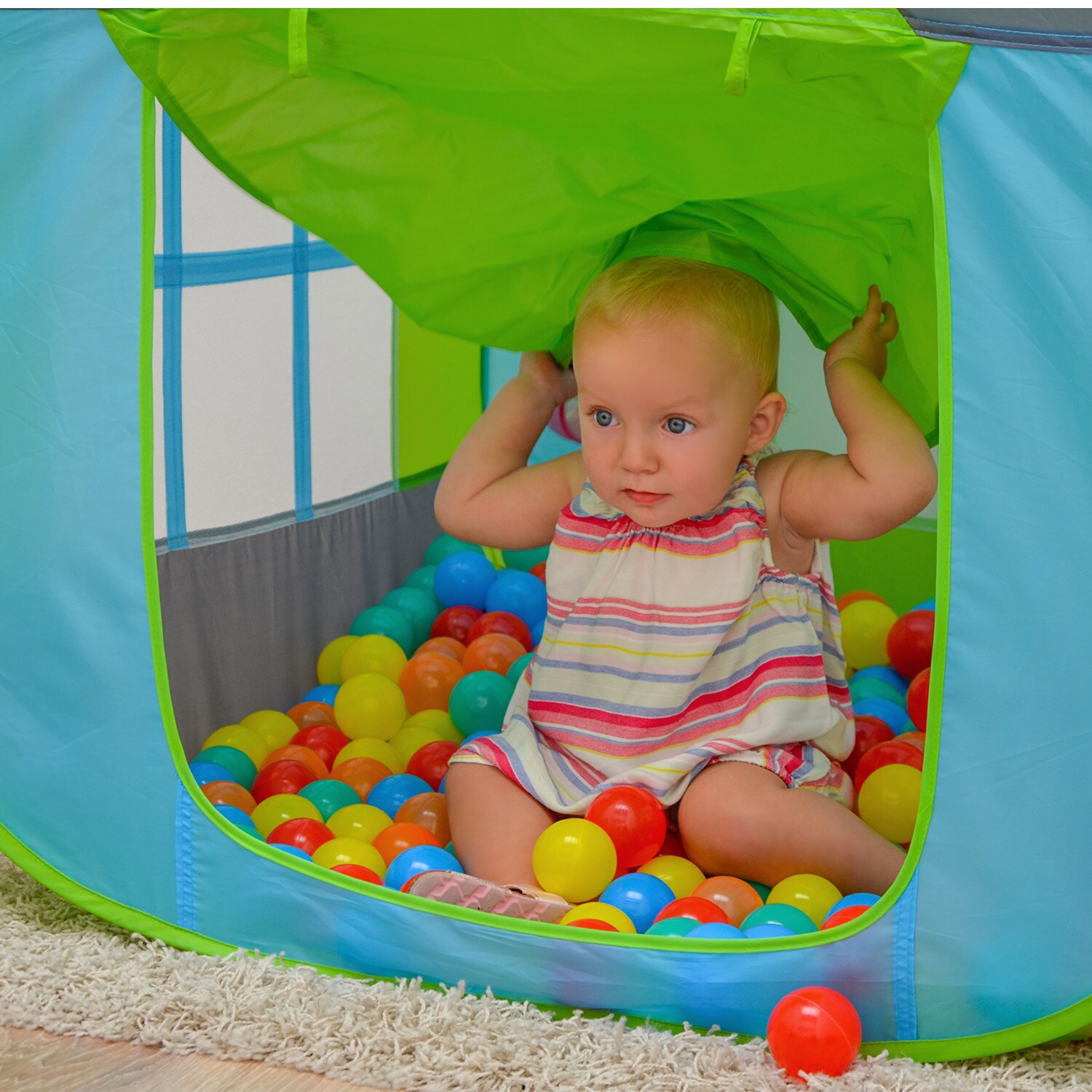 Bällebad Spielzelt 90x90x110cm Popup Baby Spielhaus Kinder-Zelt Blau