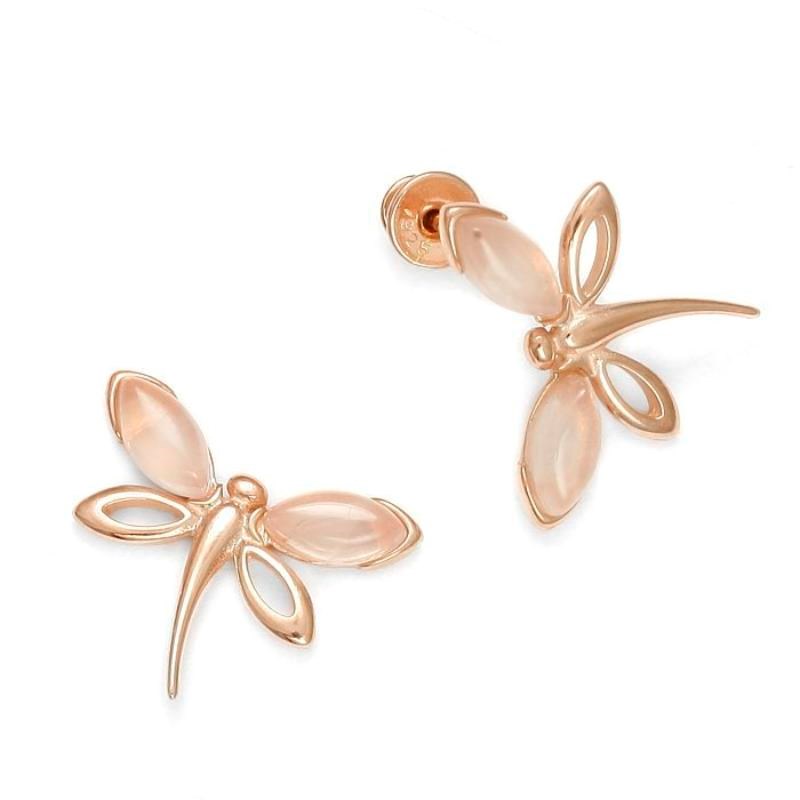 Boucles d'Oreilles en Quartz rose  et Argent Doré Rose