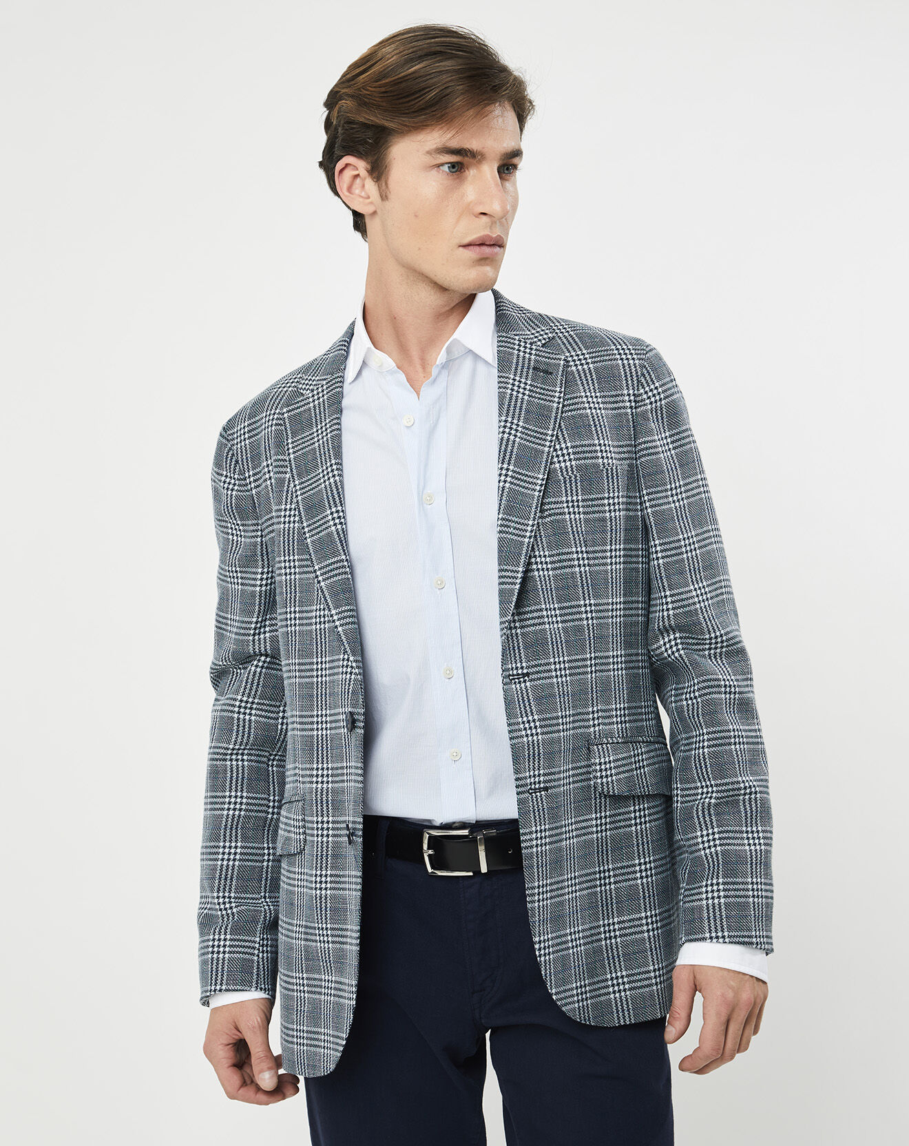 Hackett London Veste en Lin & Laine mélangés Claire imprimée prince de galles bleue