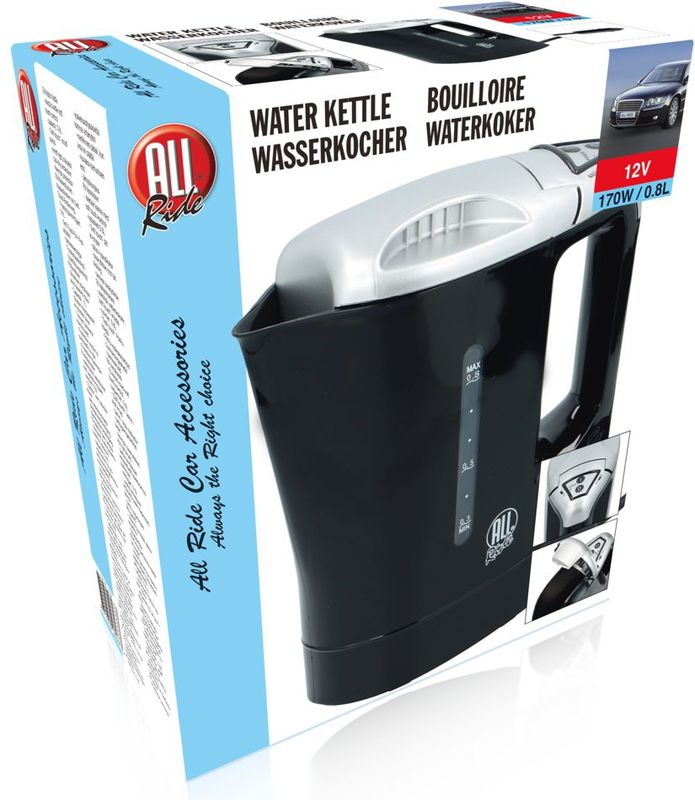 All Ride - Reis Waterkoker 12V - Auto Waterkoker - Zwart - Kunststof - 0.8L