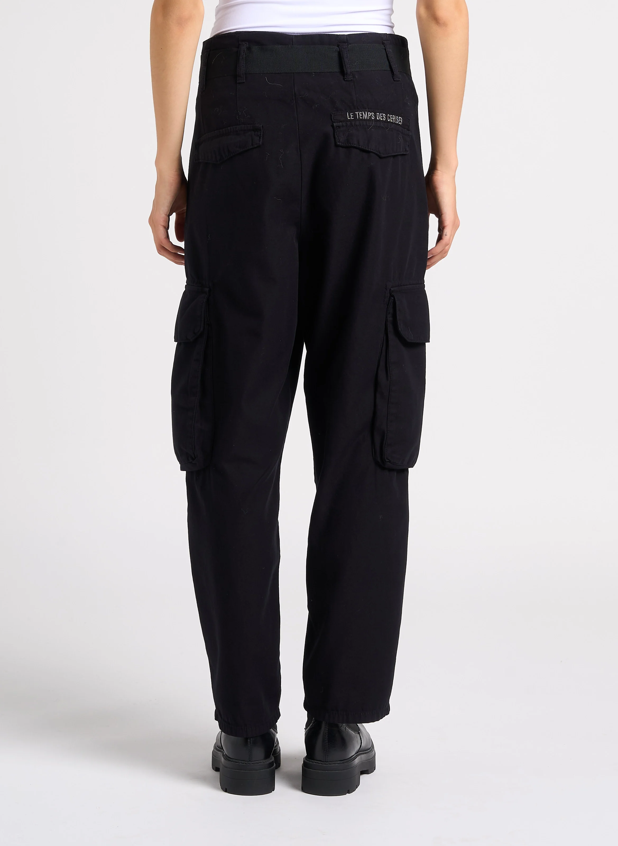 AMBROISE - Pantalon treillis taille haute en coton | Noir