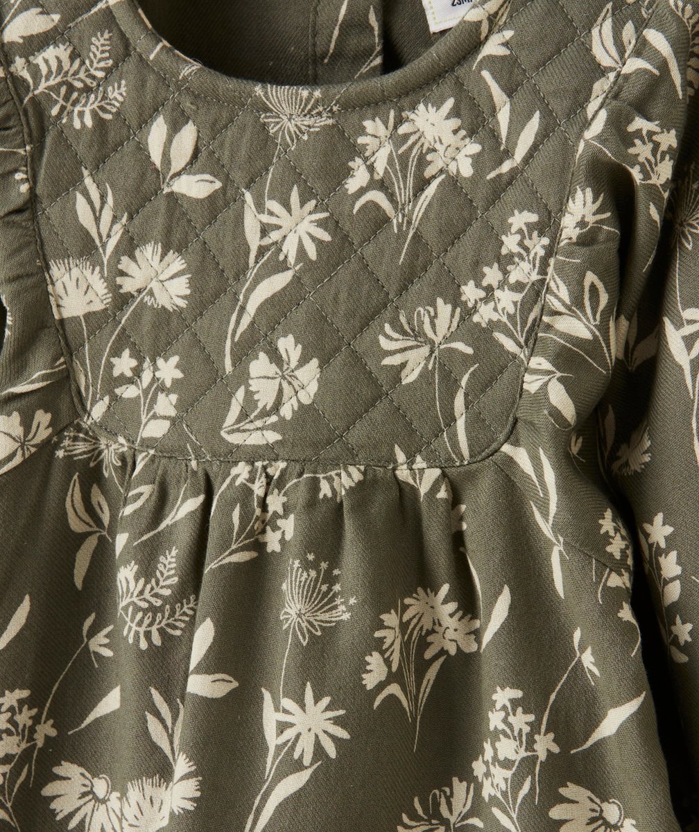 ROBE BÉBÉ FILLE EN COTON IMPRIMÉE FLORAL BLANC ET VERT