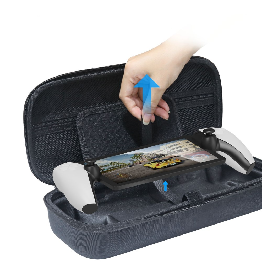 PlayStation Portal Remote Player Reise Box Schutztasche Hartschale mit Netztasche und Griff - Schwarz