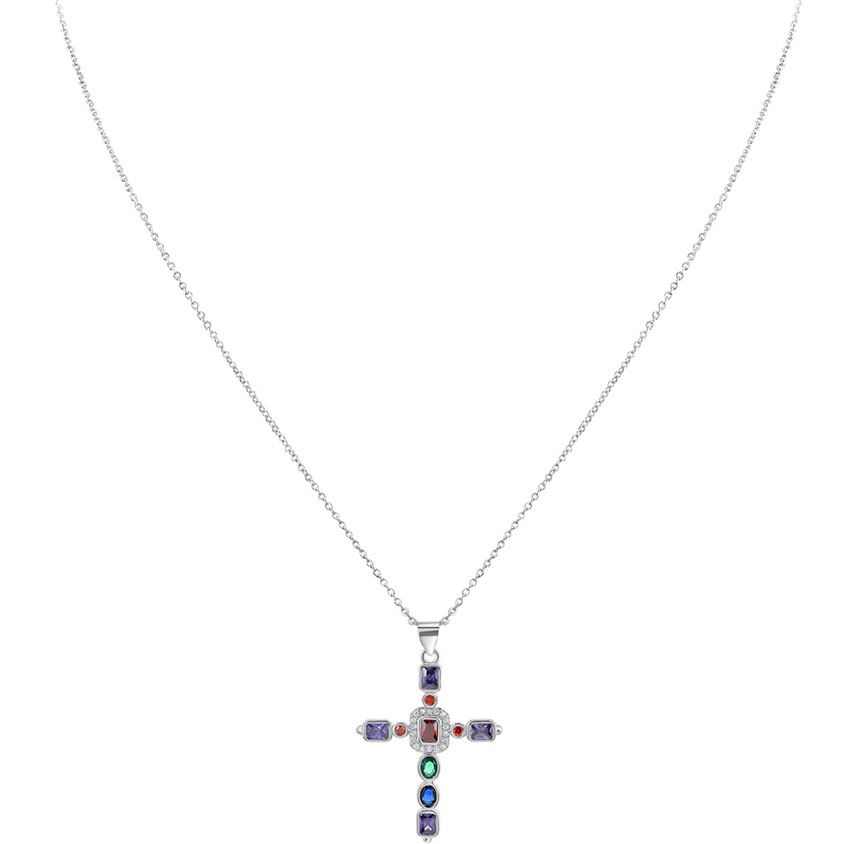 Collier croix - Métal rhodié & zirconium