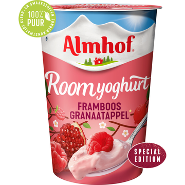 Almhof roomyoghurt framboos granaatappel special edition 500 g