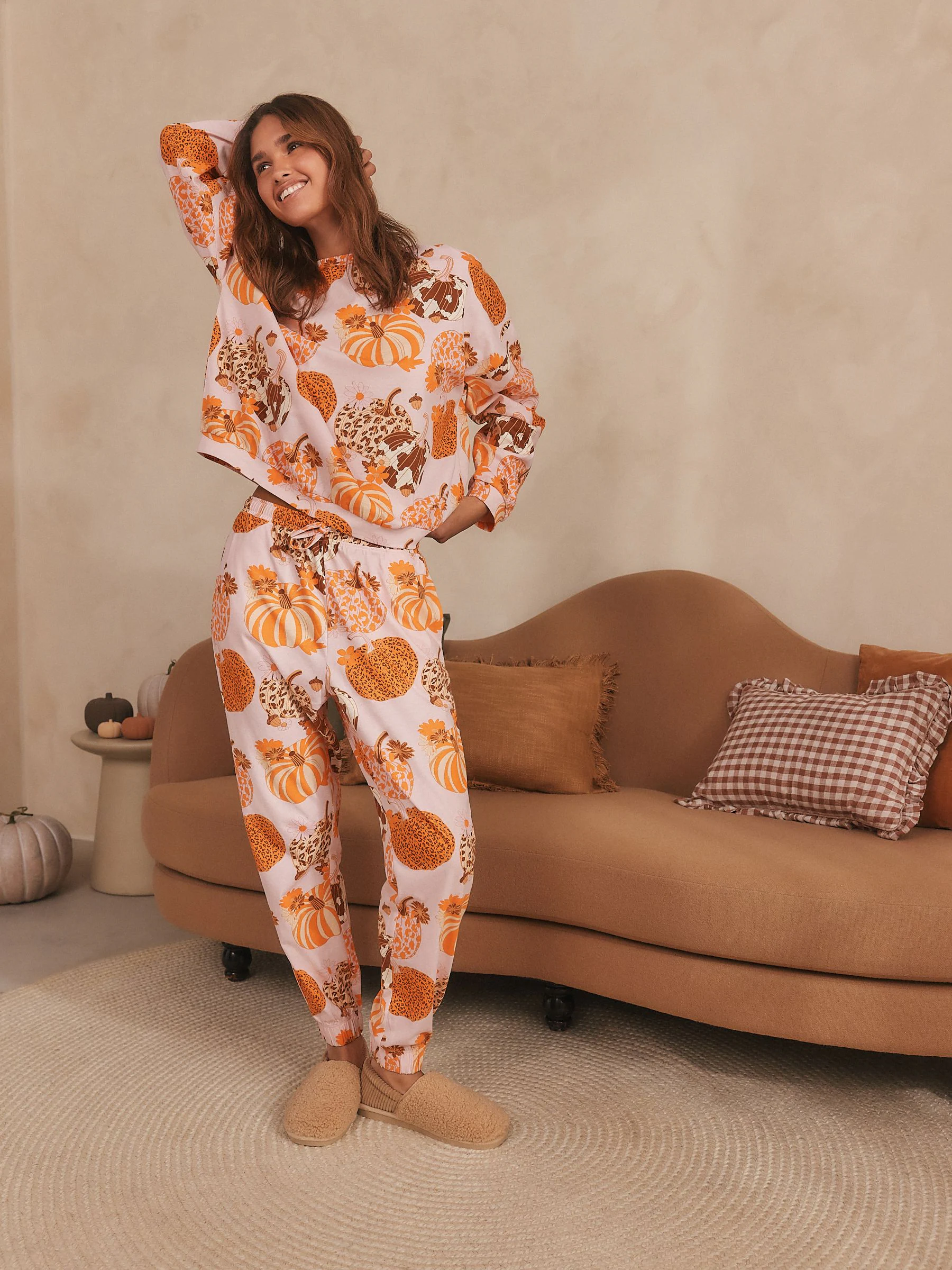 Roze met pompoenprint - Pyjama met lange mouwen