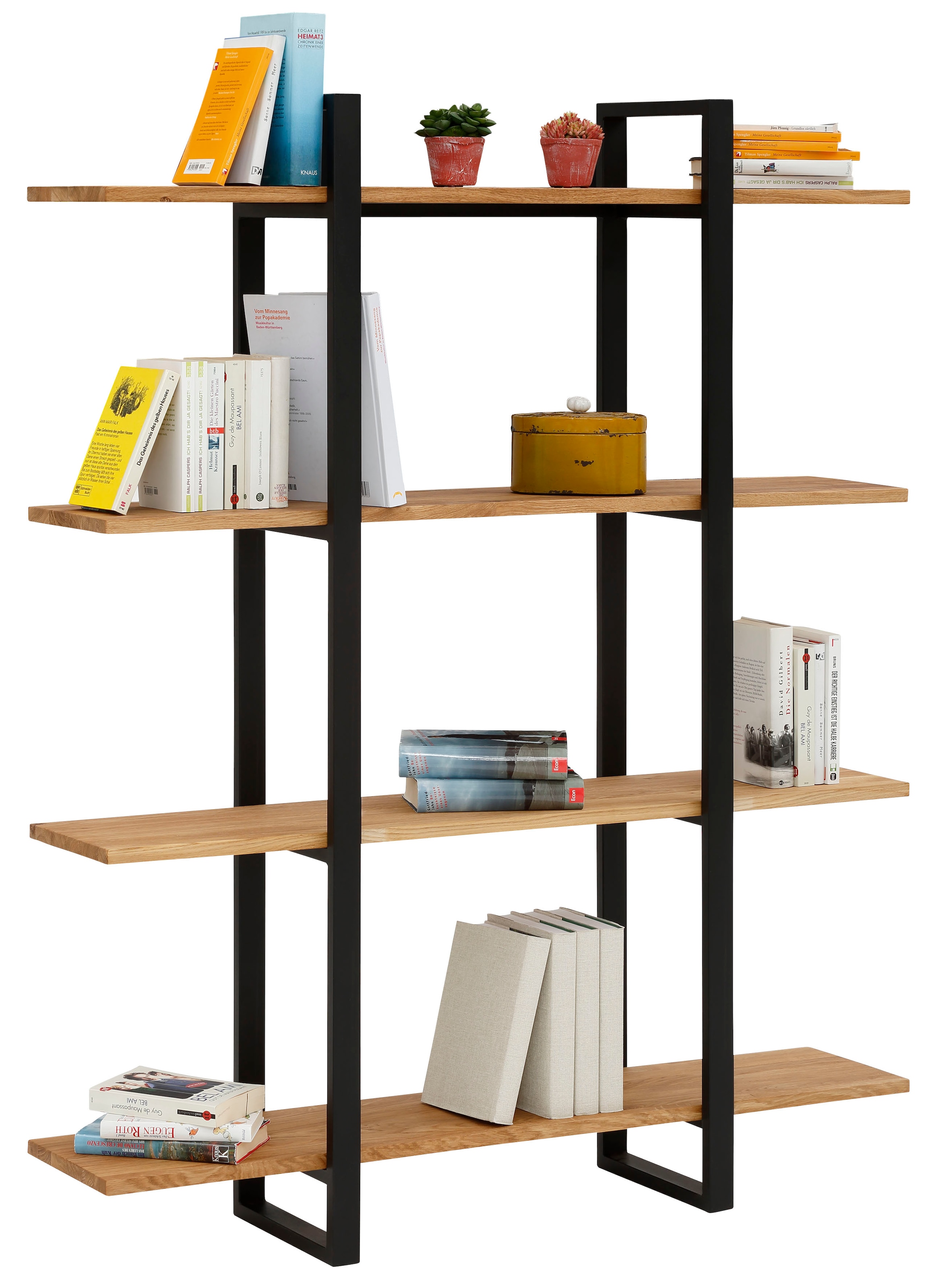 Home affaire Bücherregal »Krystian Regal« Gesamtmasse B/T/H: 120/29/149,  Raumteiler, Ablagen aus Eichenholz, Gestell aus robustem Metall