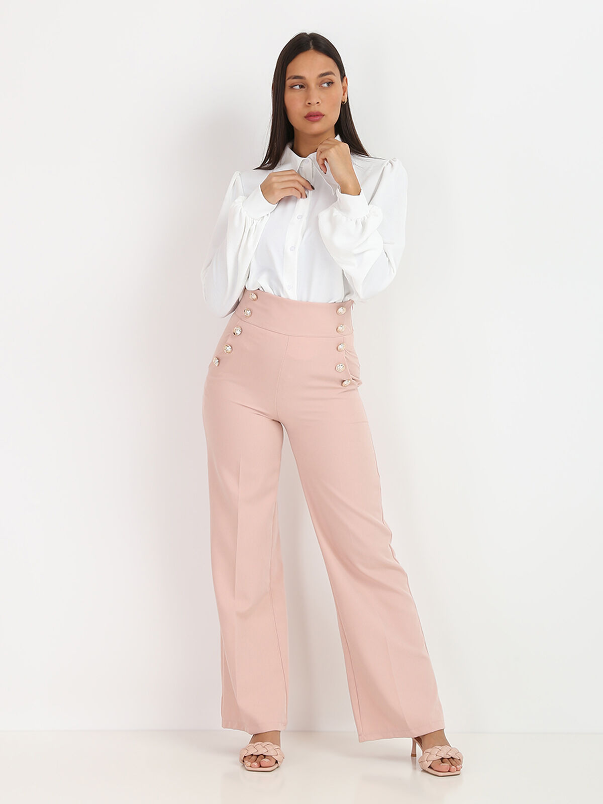 Pantalon palazzo style officier- Rose