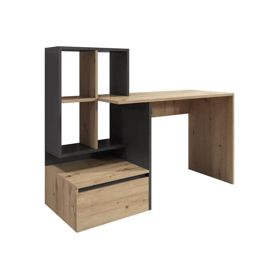 Meubella - Bureau Pierre 2 - Eiken - Antraciet - 145 cm